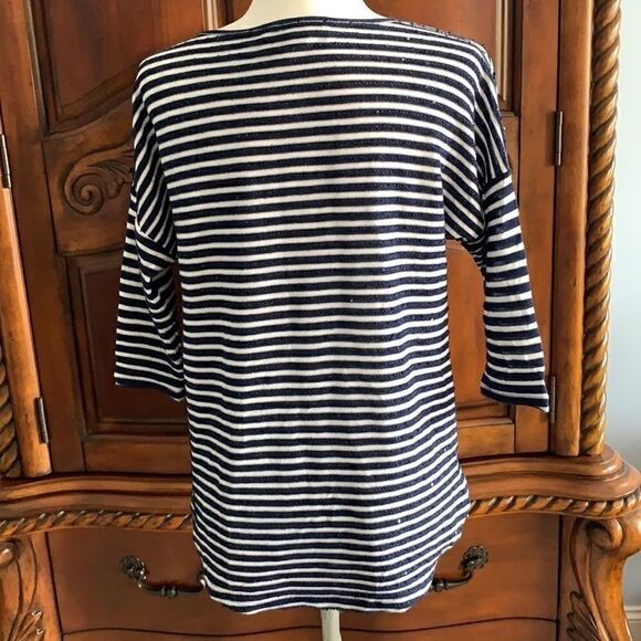 Loft navy striped raglan sleeve top- size XS - Picture 3 of 5